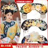 古风假发旗头清朝格格古装 贵妃头饰组合写真表演造型发包插梳发髻