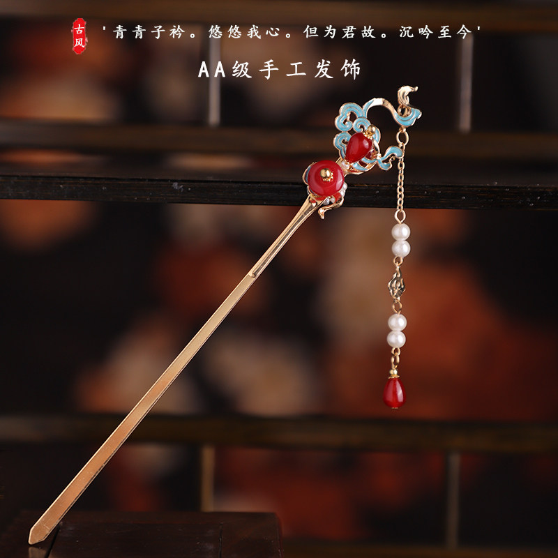 古风汉服簪子盘发珍珠发簪日常百搭简约簪流苏中国风头饰发饰品女