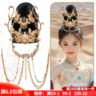 异域敦煌儿童古风假发包演出百搭造型垫发包汉服头饰组合搭配套装