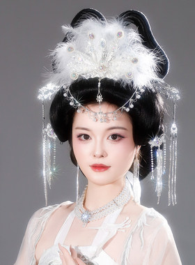 嫦娥古风羽毛流苏发冠眉心坠套装