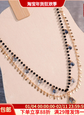 合金双层女黑色系项链