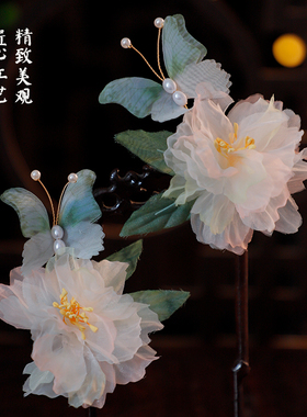 古风绢纱花朵发夹手工