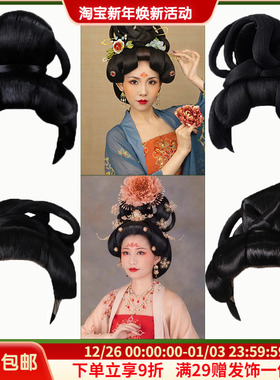 影楼古风汉服唐风贵妃整顶头套新款古装唐朝舞台表演反串假发套