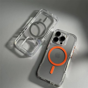 适用新款苹果17promax护甲小蛮腰透明磁吸16手机壳iphone15puls亚克力硬壳软边保护套12 13 14简约男女款外壳