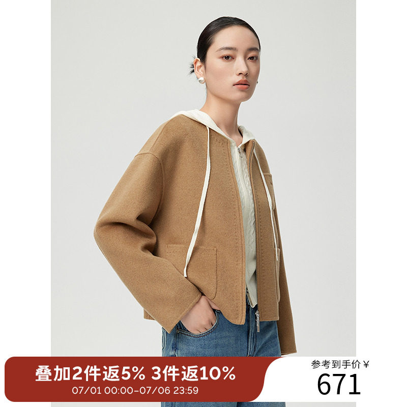 衣香丽影刺绣圆领双面呢大衣女2025年冬装优雅短款外套