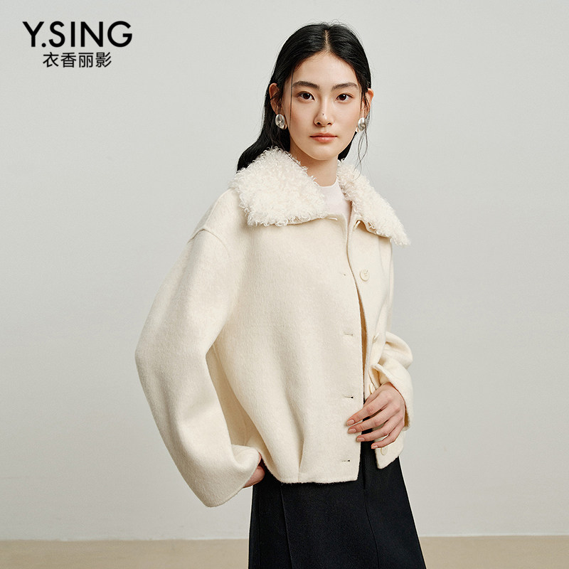 【100%羊毛】衣香丽影2026冬季新款可拆卸羊羔毛大翻领白色大衣女