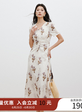 衣香丽影黑色碎花连衣裙女2026年夏装新款法式掐腰长裙子开春气质