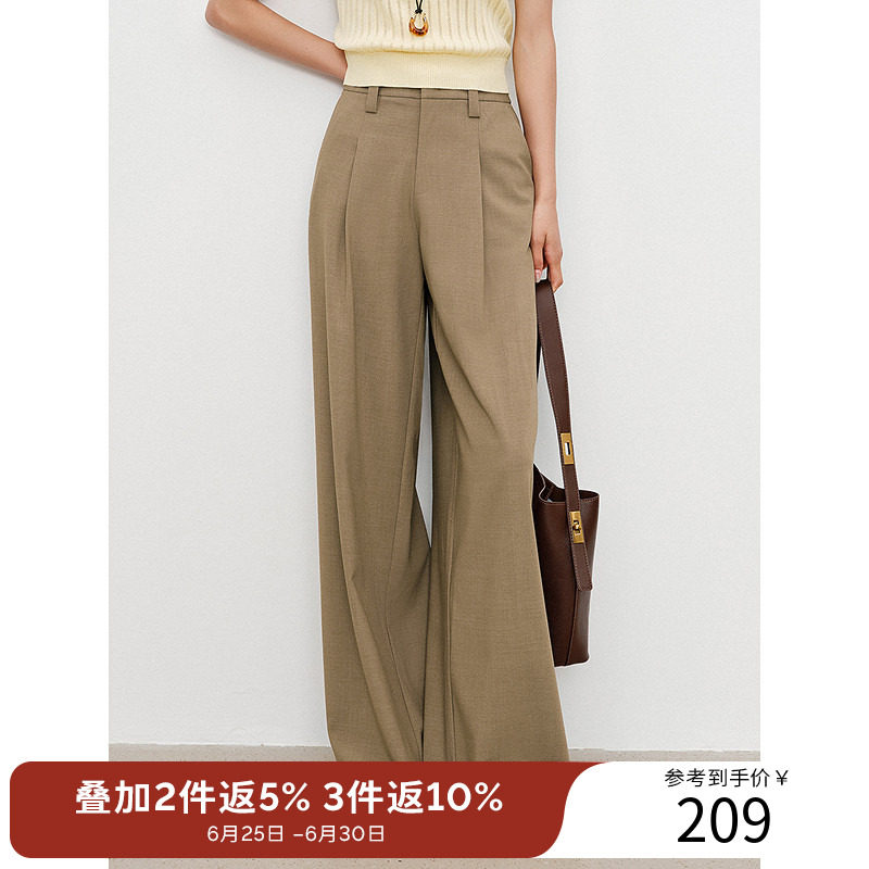 衣香丽影高腰阔腿休闲裤女2025年秋款腰部打褶垂感顺滑裤子