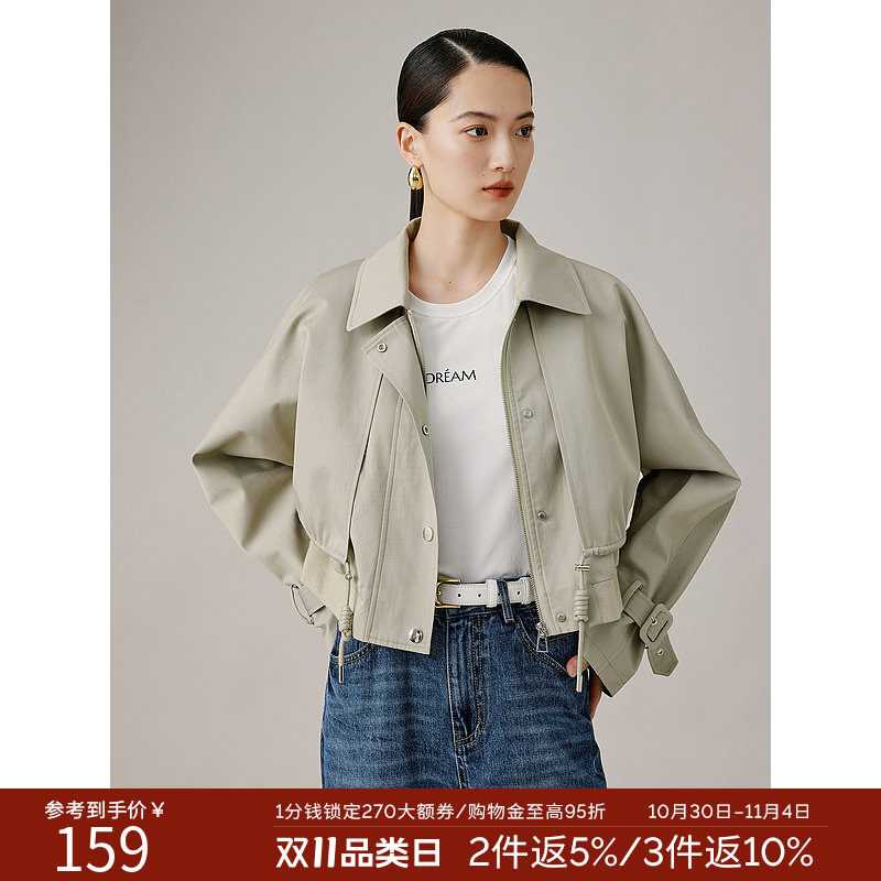 假两件翻领短外套女2026年秋装新款宽松休闲韩系小个子长袖上衣