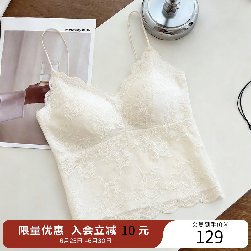 衣香丽影蕾丝拼接吊带背心女2026春装新款美背带胸垫内搭打底上衣