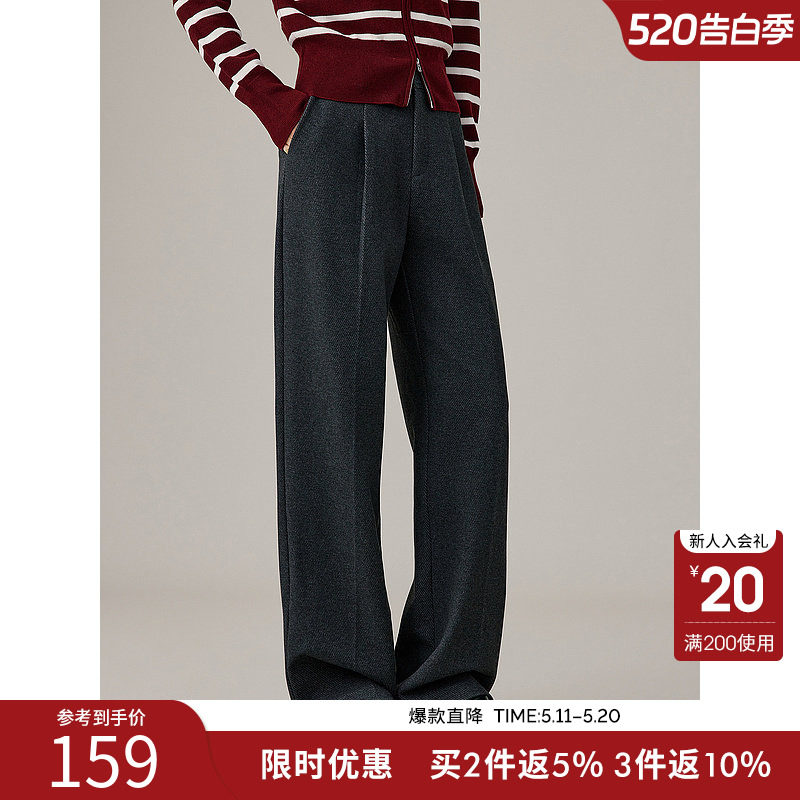 衣香丽影灰色西装裤休闲裤女2025年冬季新款高腰显瘦宽松直筒裤子