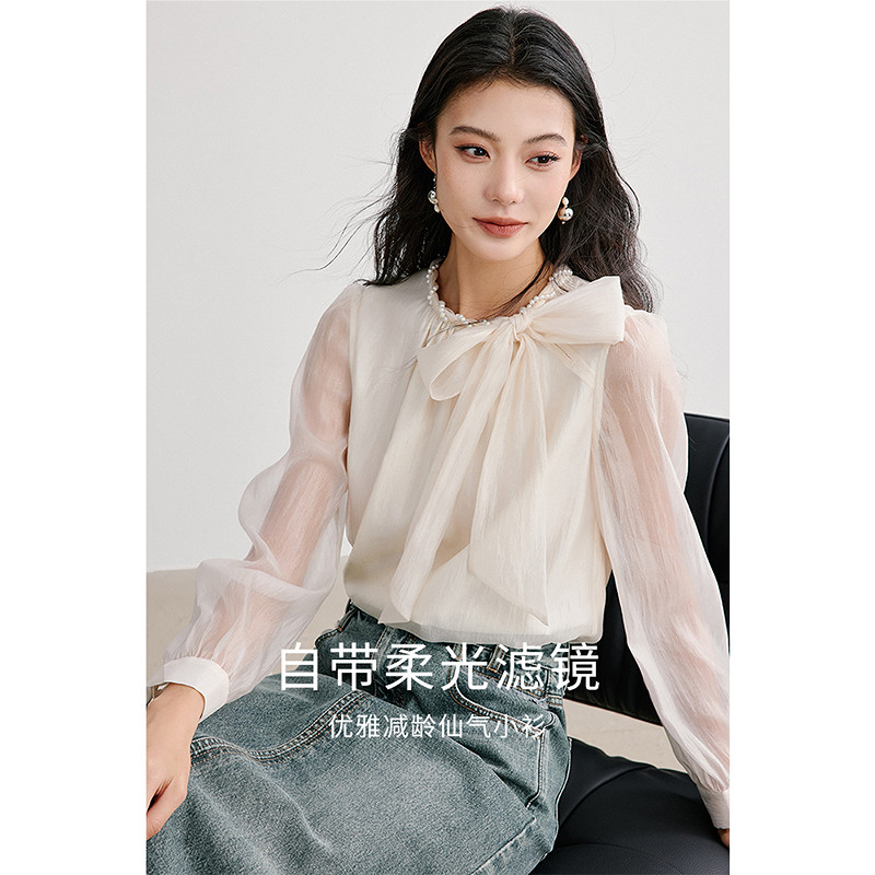 衣香丽影蝴蝶结飘带雪纺衫女2026年春装新款减龄仙气小衫法式上衣