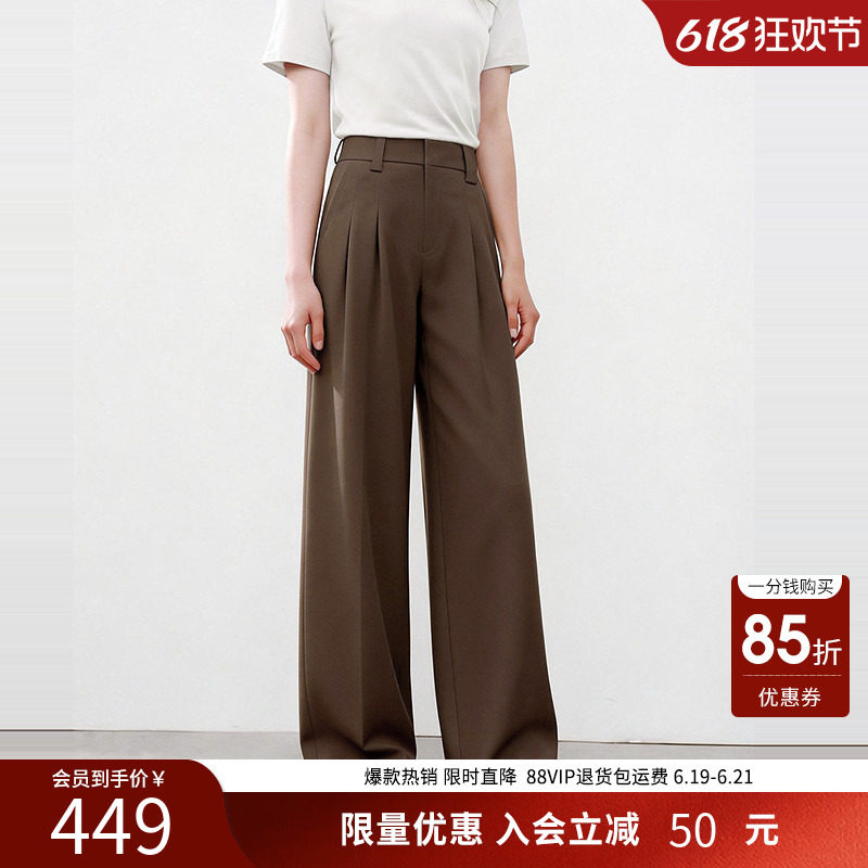 衣香丽影卡其色西装休闲裤女宽松直筒2026春新阔腿长裤150216104