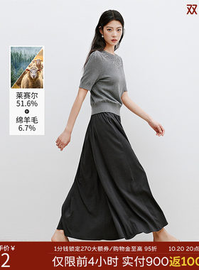 衣香丽影灰色天丝羊毛长裙女2026年春装新款高腰显瘦优雅半身裙子