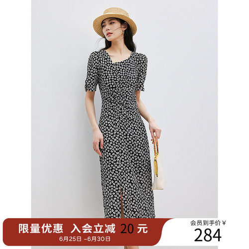 衣香丽影复古碎花抽褶连衣裙夏时尚减龄泡泡袖裙子