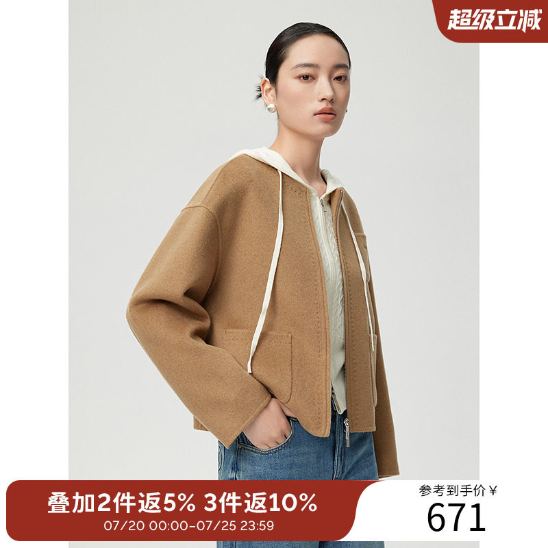 衣香丽影刺绣圆领双面呢大衣女2025年冬装优雅短款外套