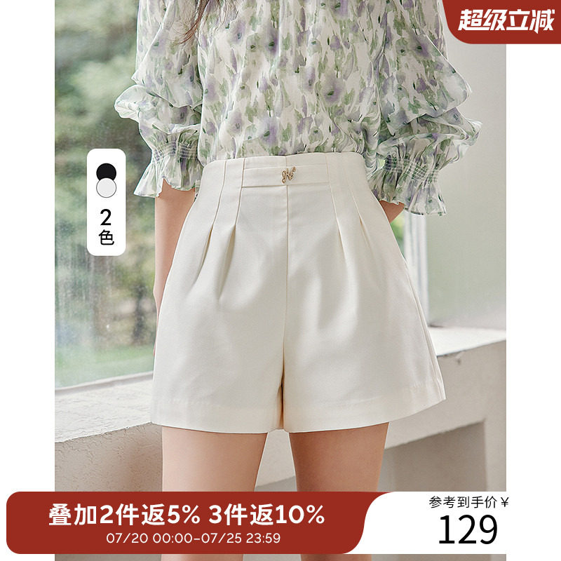 衣香丽影【断码福利】褶裥短裤女夏装高腰显瘦短款休闲直筒裤子