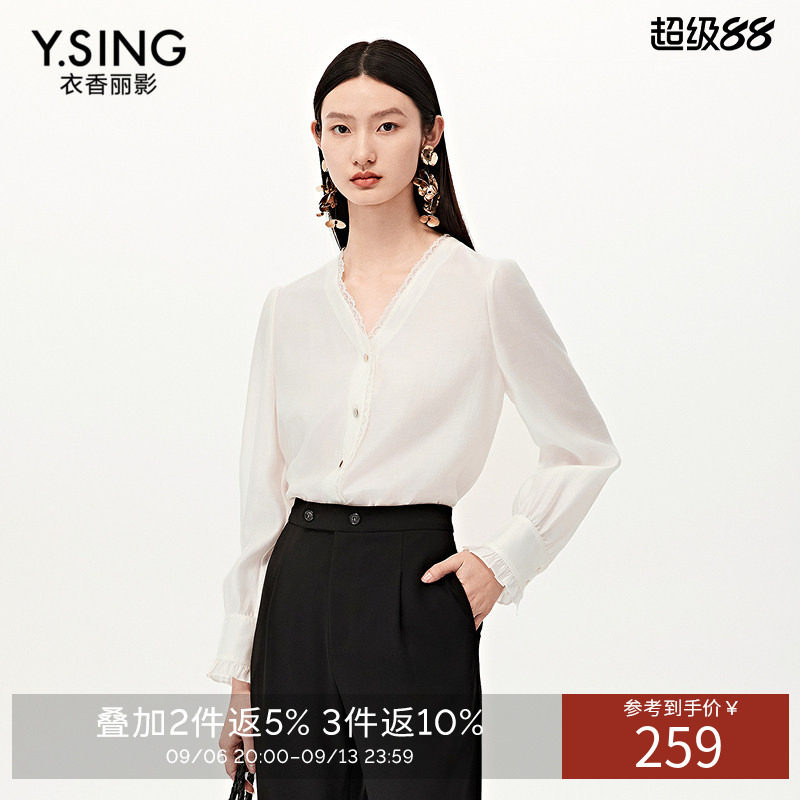 【商场同款】Y.SING衣香丽影2026秋冬米色蕾丝拼接衬衫150811303