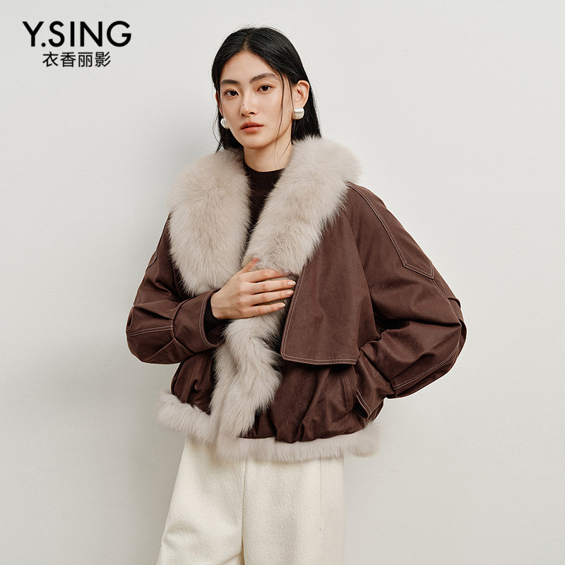 衣香丽影狐狸毛领仿麂皮工装夹克短款羽绒服女2026冬装新款派克服