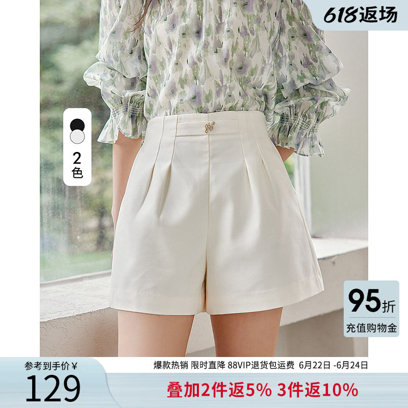 衣香丽影【断码福利】褶裥短裤女夏装高腰显瘦短款休闲直筒裤子