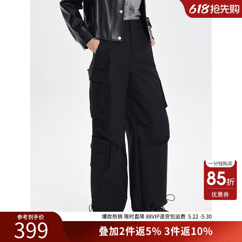 衣香丽影黑色高腰工装裤女2026春装新款宽松直筒休闲裤150116117