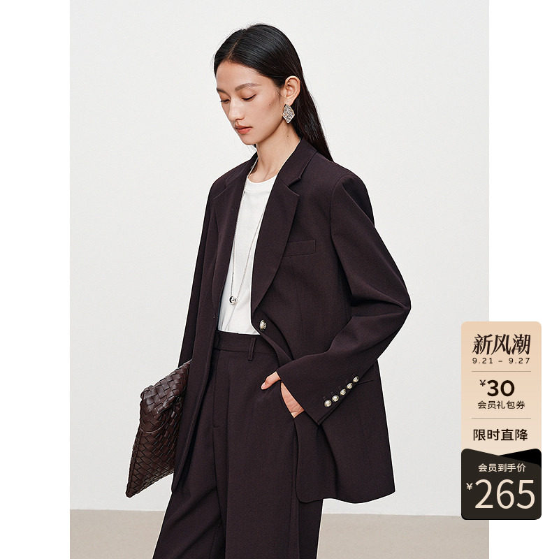 衣香丽影2026年秋季高级感一粒扣通勤西服中长款垫肩西装