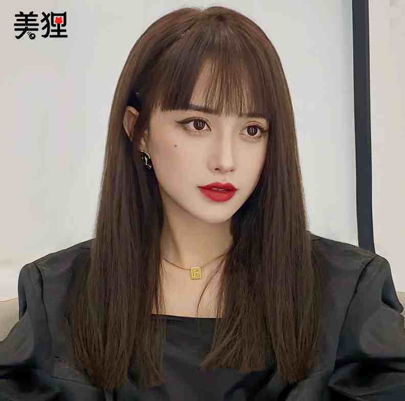 假发女长发全头套式2021年时尚新款自然锁骨发型中长发网红假发套