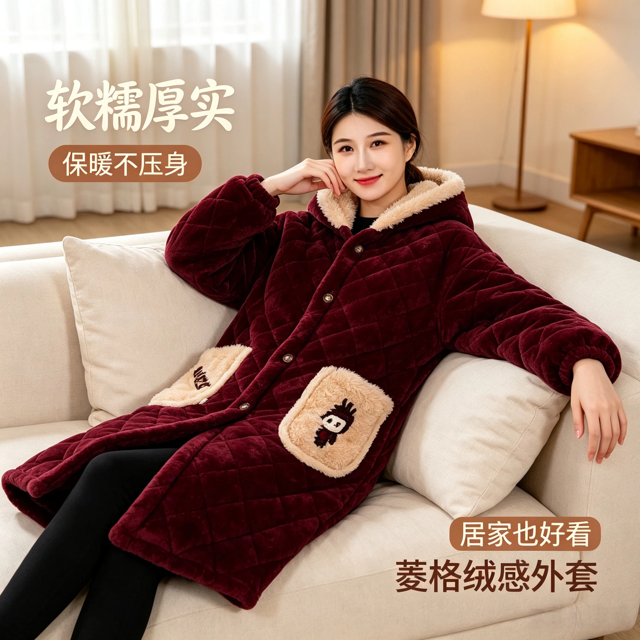 罩衣女士2026新款围裙保暖长款家用厨房冬季加绒加厚洋气棉服外套