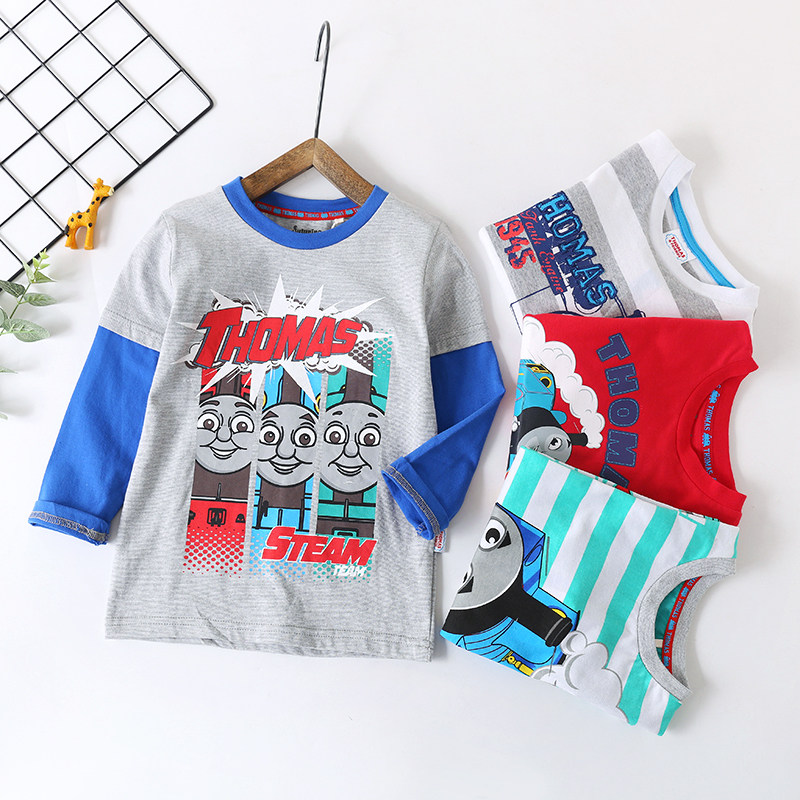正品男童托马斯长袖t恤上衣新款春秋中小童纯棉火车打底衫童装
