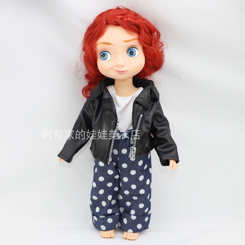 满58包邮16寸40cm沙龙娃娃衣服配件机车皮外套 上衣 长裤女孩玩具