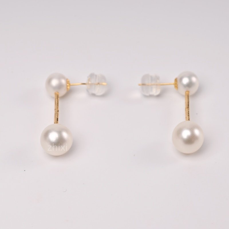 18K真黄金淡水珍珠耳环耳钉耳线正圆白色原创轻奢百搭气质礼物女