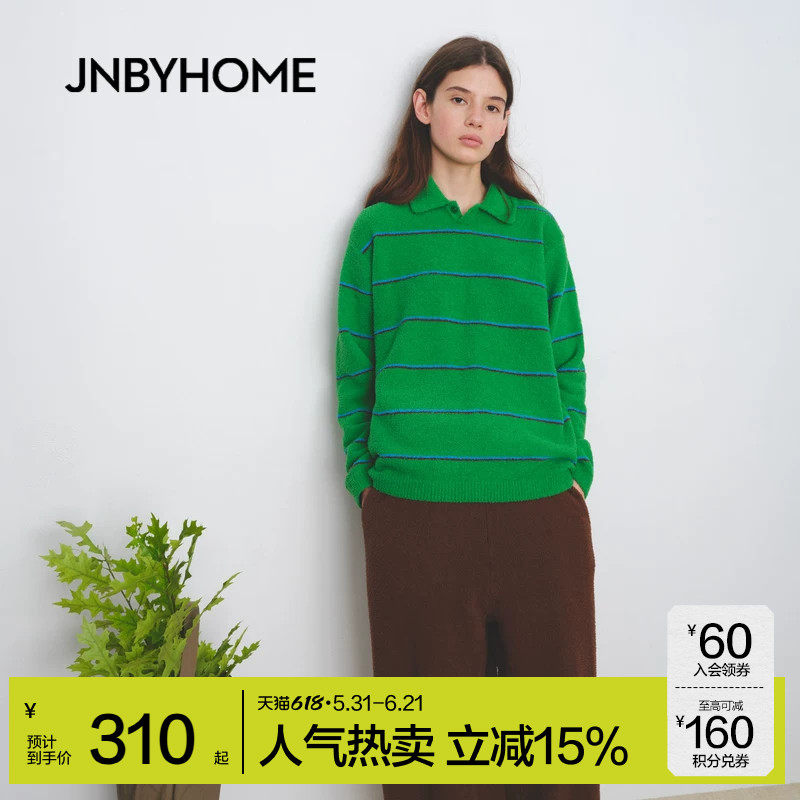 JNBYHOME江南布衣新条纹半边绒男女长袖套头家居套装睡衣上衣