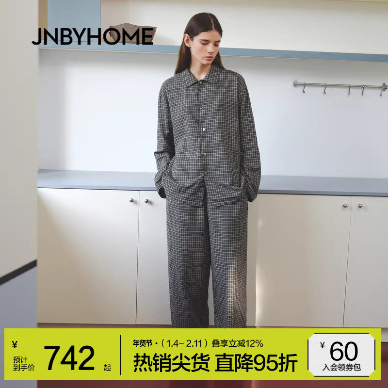 JNBYHOME江南布衣25年秋新女长袖家居服衬衣格纹柔软舒适情