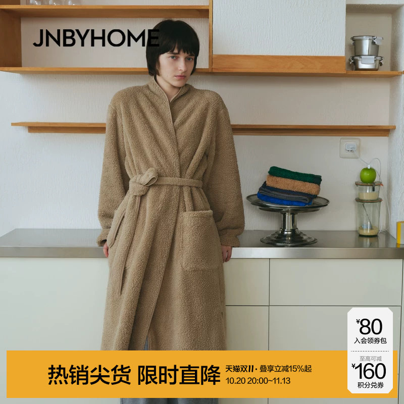 JNBYHOME江南布衣秋男女长袖系带睡袍柔软泡泡绒居家长款浴袍