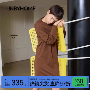 休闲纯色简约 家居睡裙中长款 JNBYHOME江南布衣25年秋季 女圆领长袖