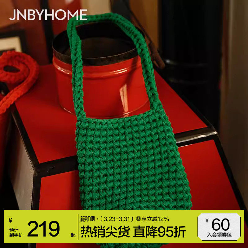 JNBYHOME江南布衣新品针织编织包包绿色单肩斜挎包女小包手提