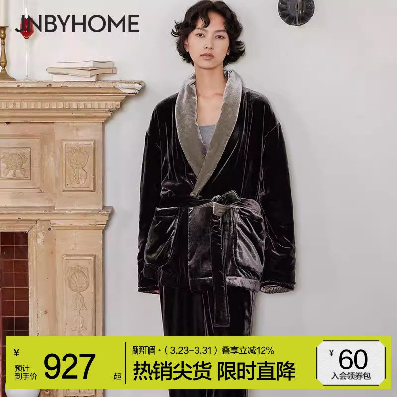 JNBYHOME江南布衣秋冬睡衣加厚睡袍保暖翻领温暖柔软家居服女
