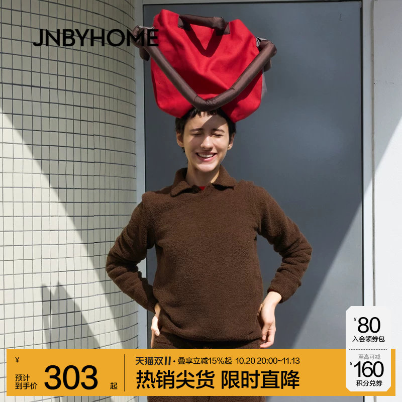 JNBYHOME江南布衣秋季套头开衫翻领针织衫家居服睡衣长袖上衣