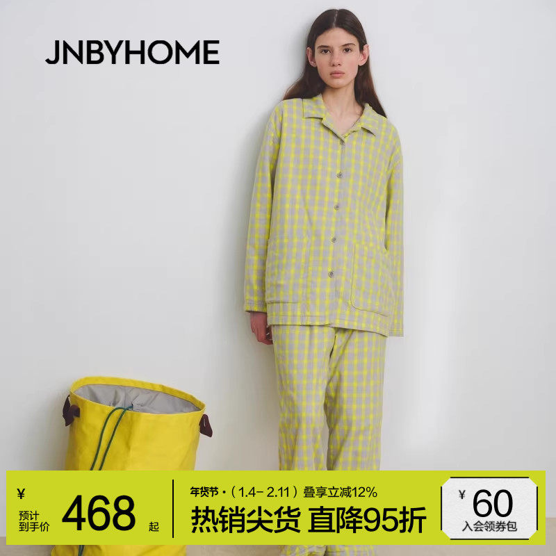 JNBYHOME江南布衣25新款秋冬翻领格纹睡衣家居服套装复古长