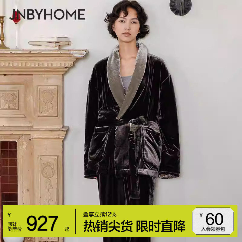 JNBYHOME江南布衣秋冬睡衣加厚睡袍保暖翻领温暖柔软家居服女