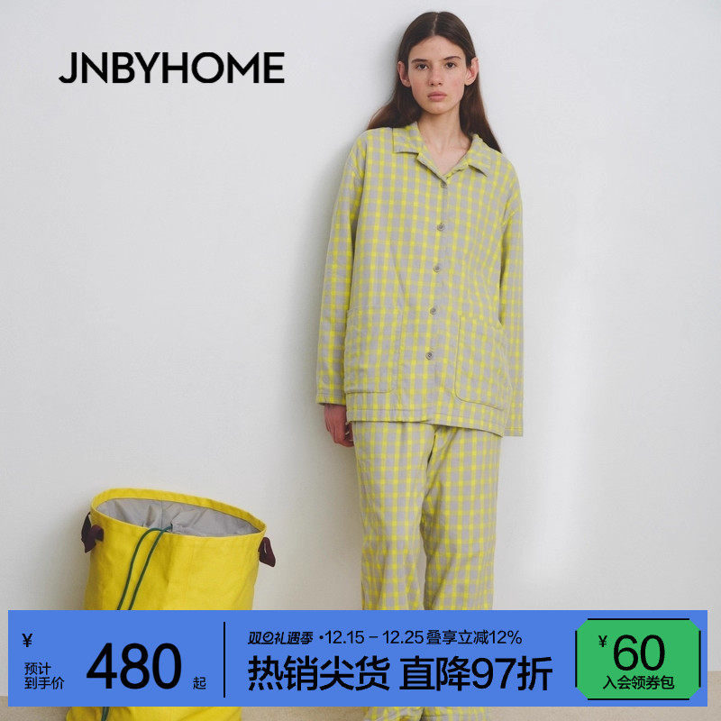 JNBYHOME江南布衣25新款秋冬翻领格纹睡衣家居服套装复古长