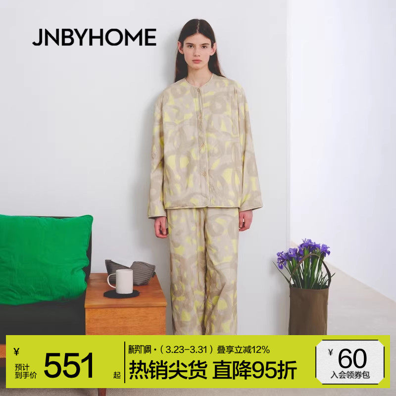 JNBYHOME江南布衣新秋冬加绒V领印花睡衣家居服简约厚小众情