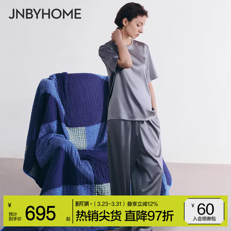 JNBYHOME江南布衣新睡衣女夏季薄含桑蚕丝真丝短袖长裤家居服