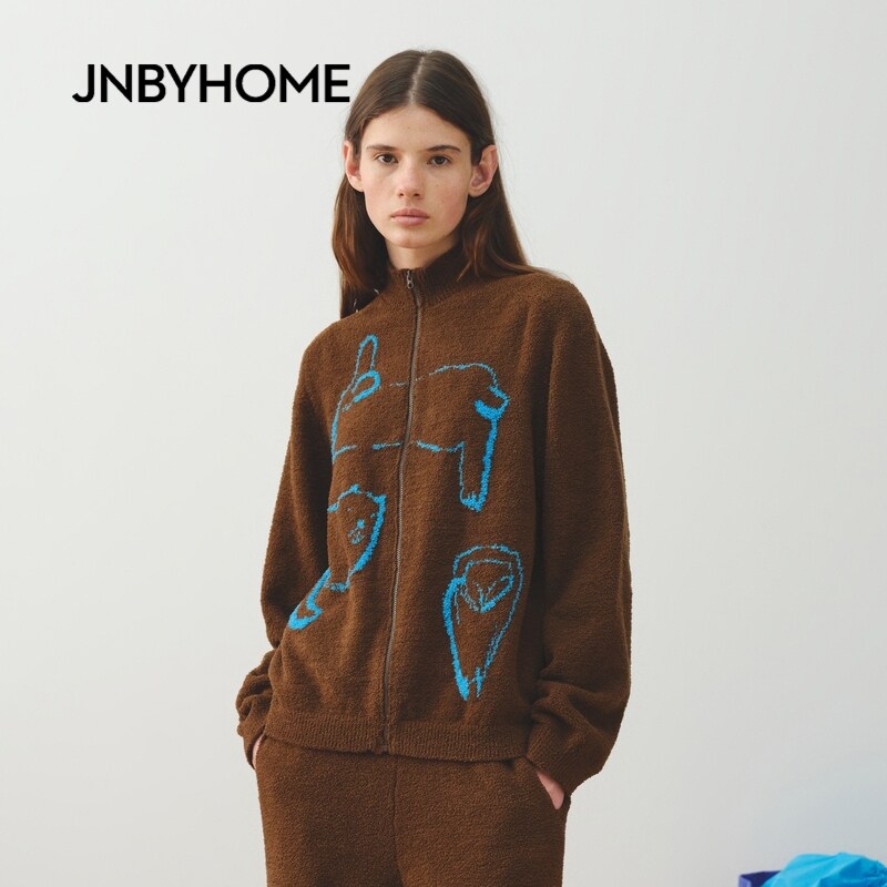 JNBYHOME江南布衣新品针织衫家居服开衫上衣复古睡衣外套半边绒