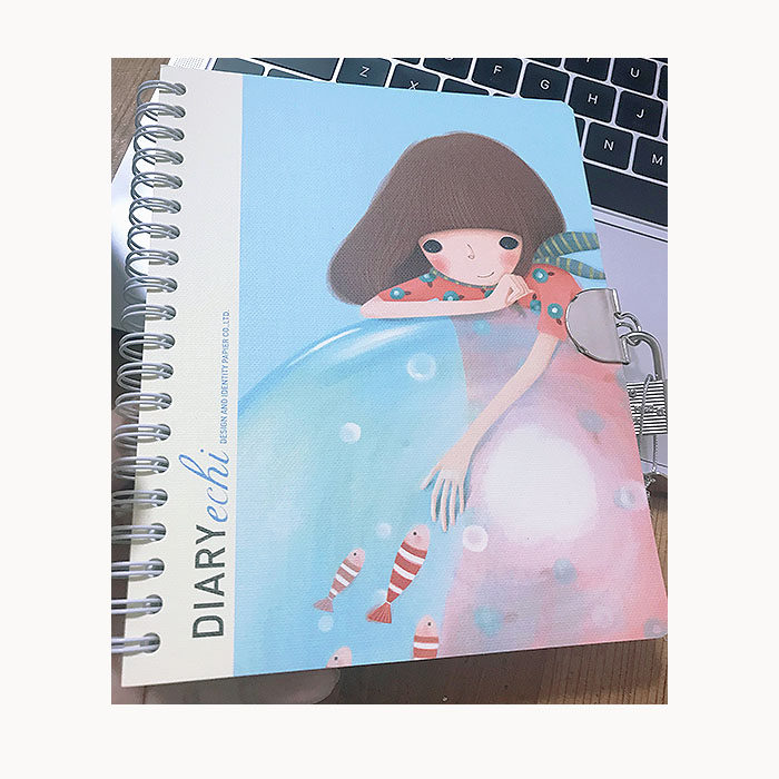 韩国echi插画小女孩带锁线圈本记事本本子文具日记本笔记本小清新