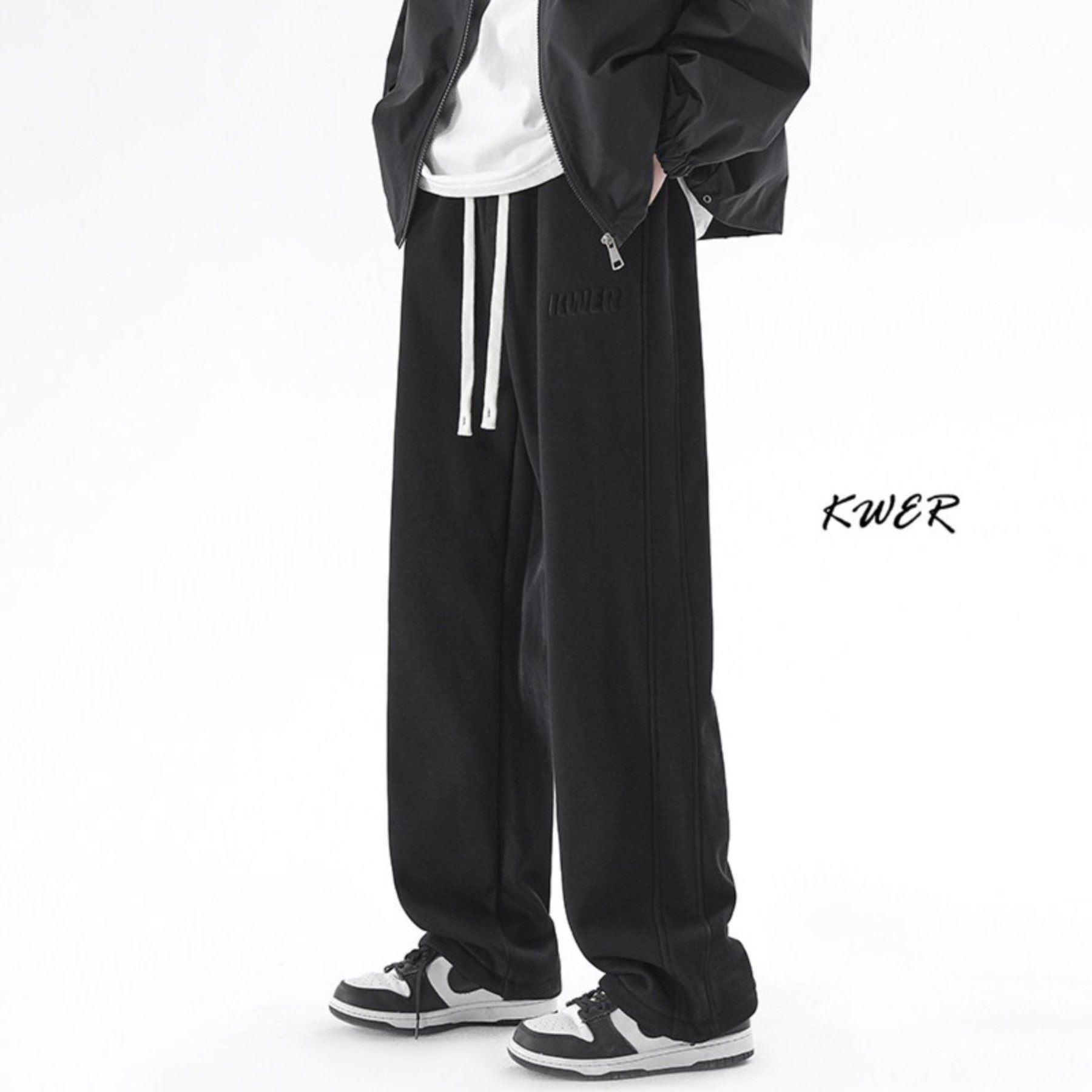 秋冬黑色直筒卫裤男款潮牌宽松百搭大码休闲裤子加绒运动长裤,男装,休闲裤,淘宝优惠券,粉丝福利购,淘宝优惠卷