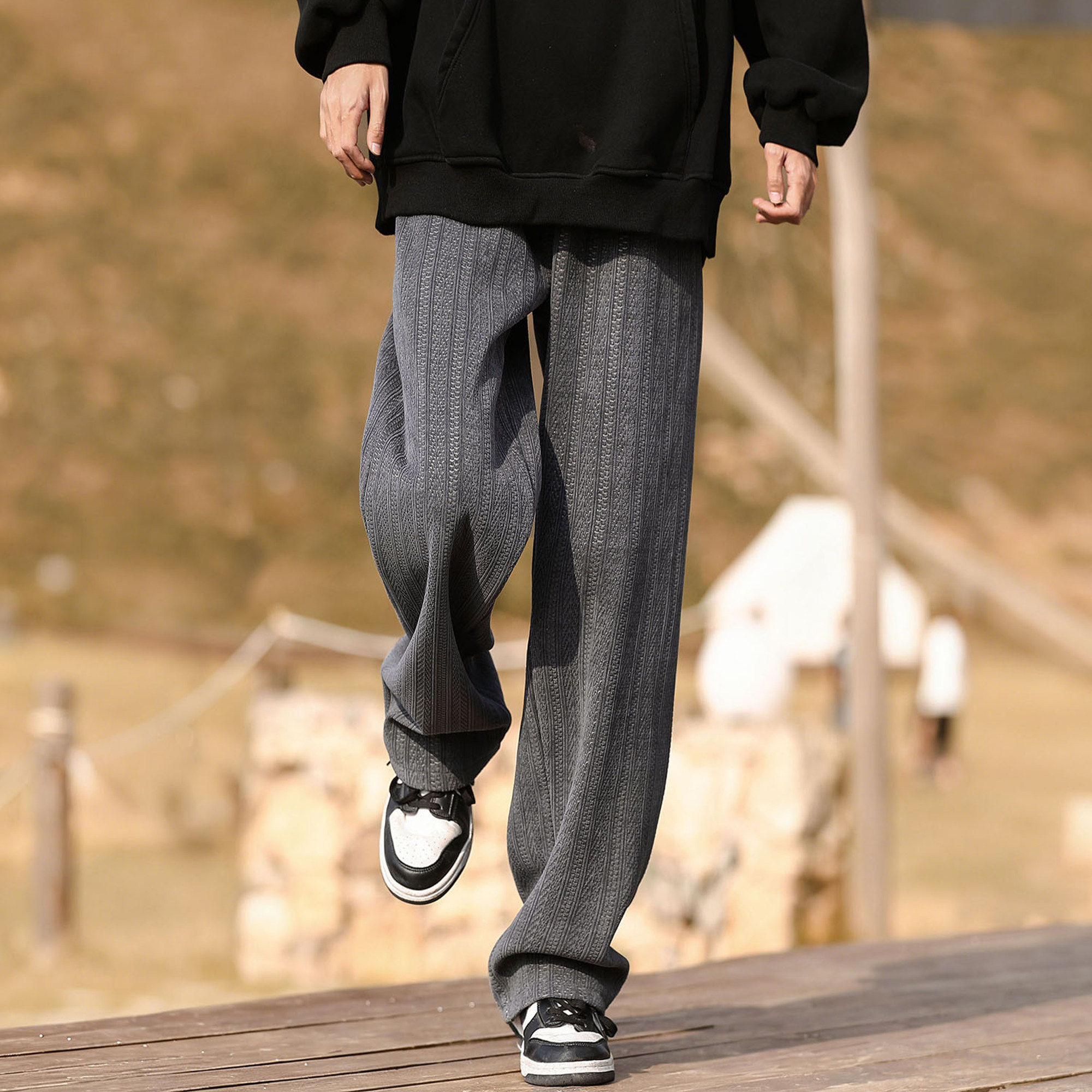 美式复古麦穗纹裤子男款秋冬季宽松直筒加绒加厚男生休闲长裤,男装,休闲裤,淘宝优惠券,粉丝福利购,淘宝优惠卷