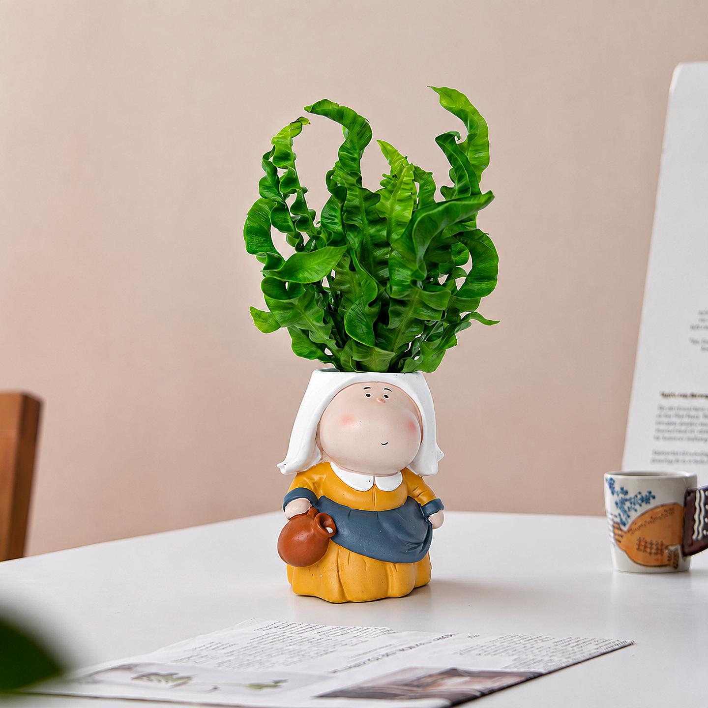 火焰鸟巢蕨盆栽办公室内桌面绿植物工位摆件家居软装创意节日礼物