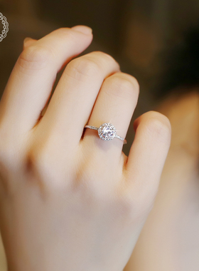 唐奢925纯银D色莫桑石一克拉仿真钻石情侣求订结婚戒指女小众设计