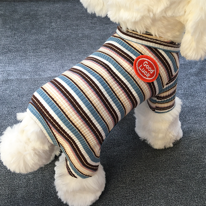 2025新款宠物条纹四脚衣泰迪比熊博美小型犬春夏秋装狗狗睡觉衣服